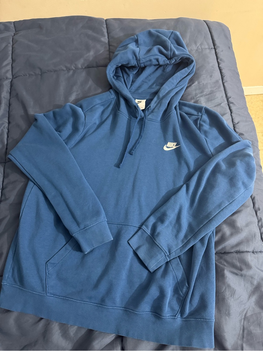 Nike Men's Blue Pullover Hoodie with White Swoosh